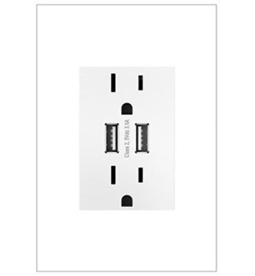 Adorne Dual USB Plus-Size Outlet Combo with Matching Wall Plate Receptacles Legrand White  