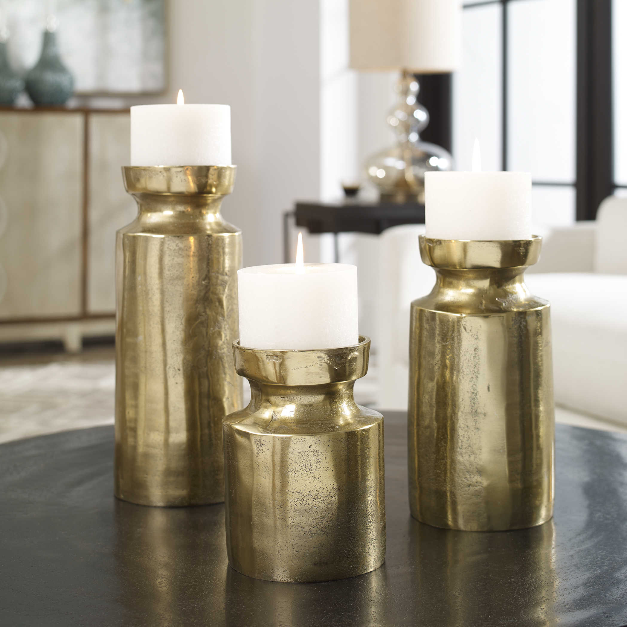 Uttermost Amina Antique Brass Candleholders Set/3 Décor/Home Accent Uttermost   