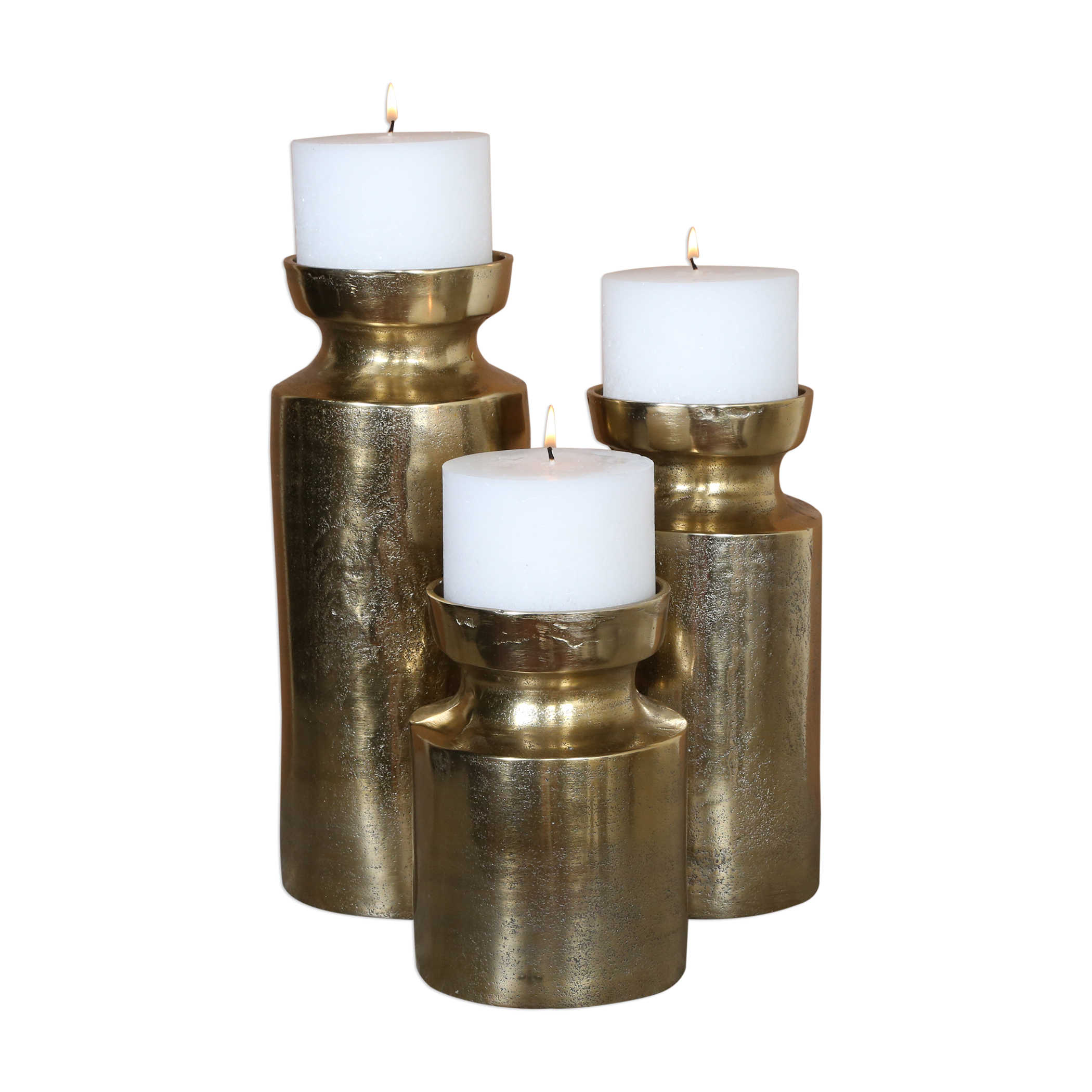 Uttermost Amina Antique Brass Candleholders Set/3 Candle Holders Uttermost Aluminum And Wax  