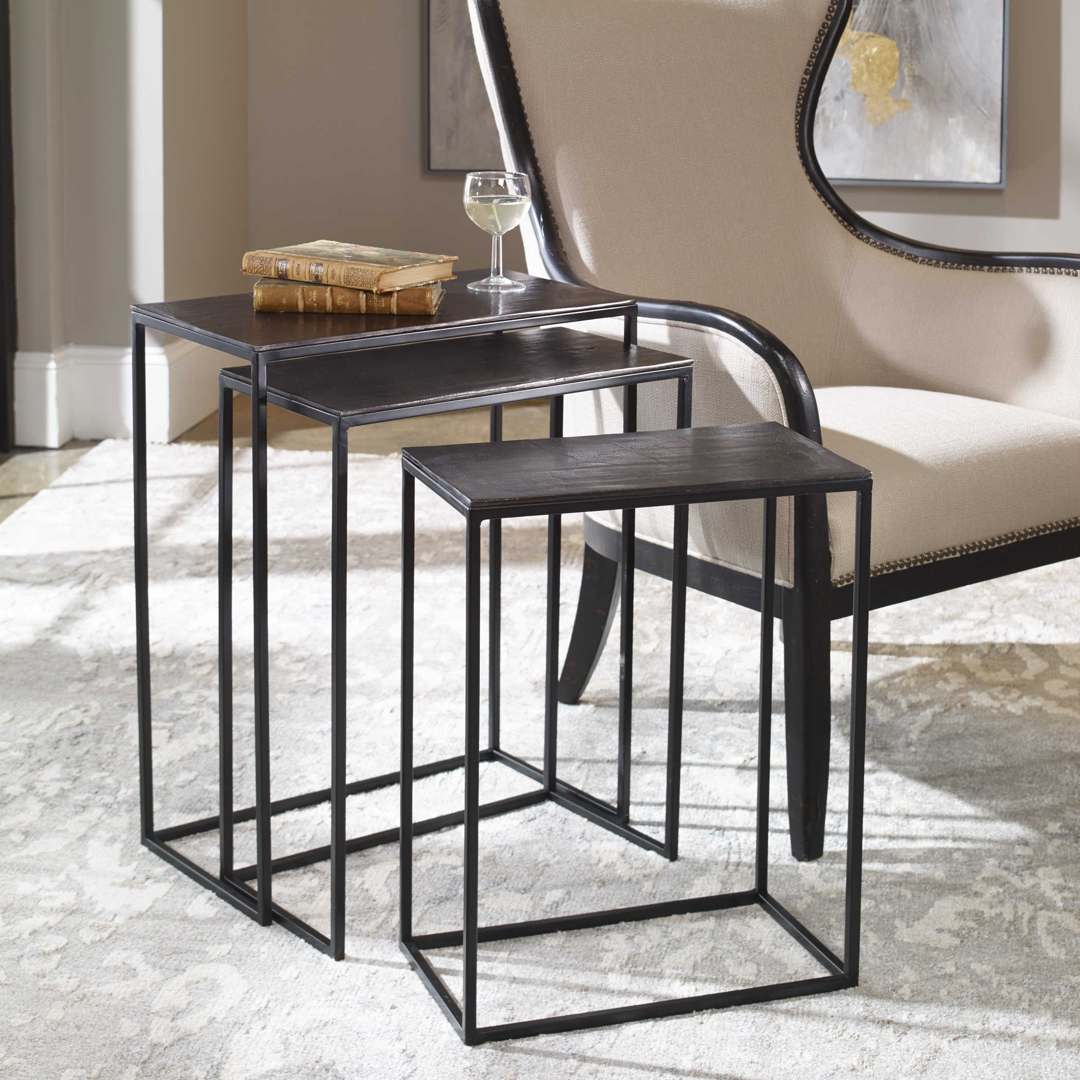 Uttermost Coreene Iron Nesting Tables S/3 Decorative Accents Uttermost IRON, ALUMINUM  