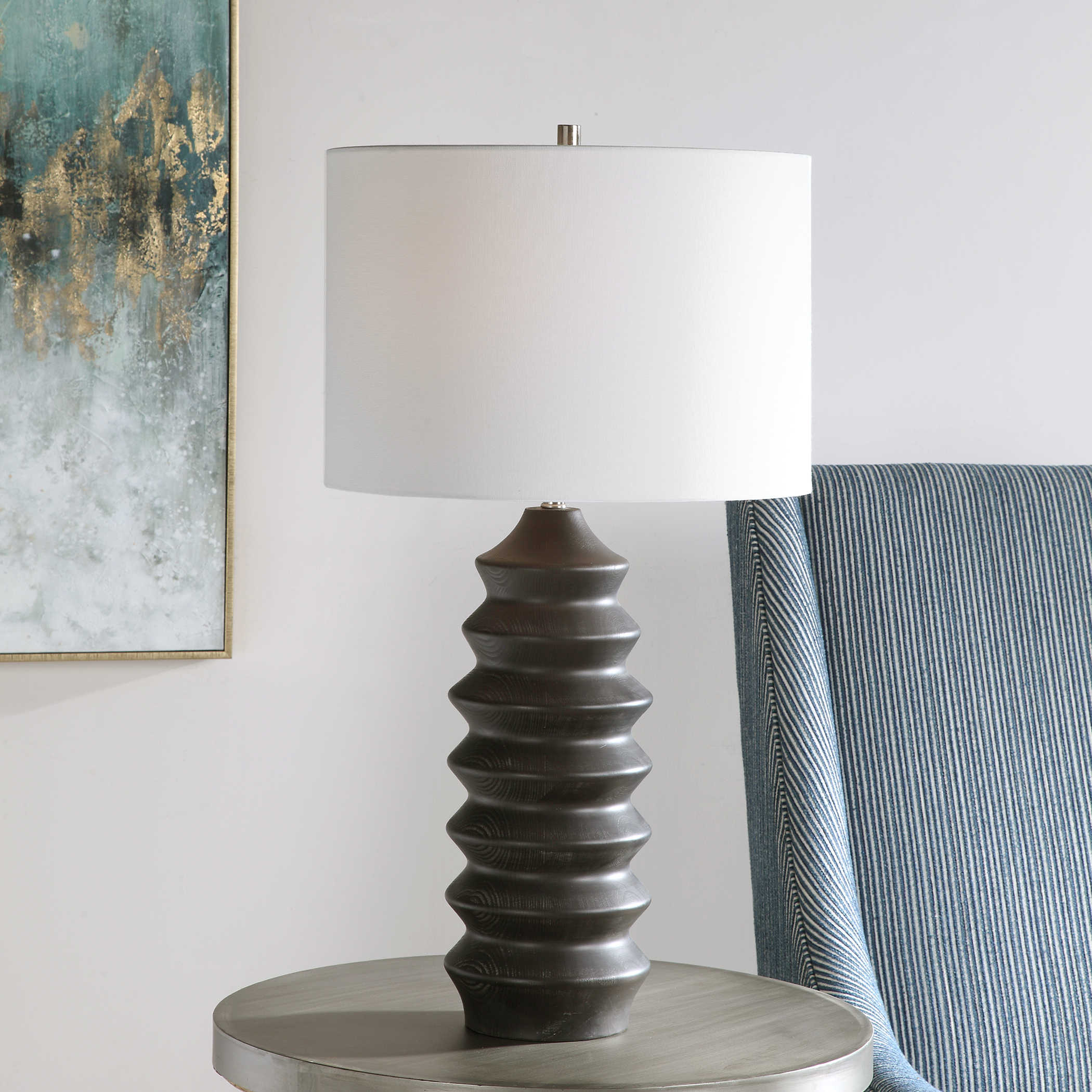 Uttermost Mendocino Modern Table Lamp Modern Table Lamp Uttermost Wood, Steel ,Fabric  