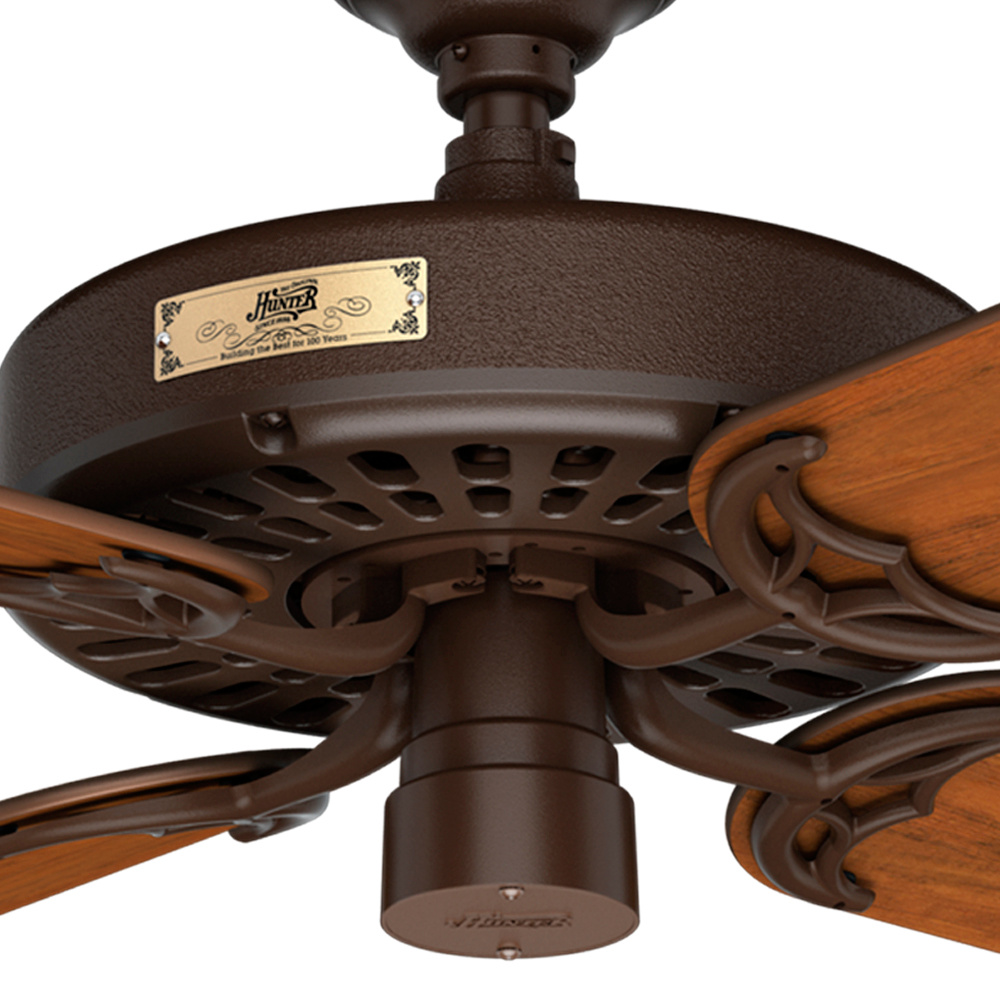 Hunter 52 inch Hunter Original Damp Rated Ceiling Fan and Pull Chain Indoor Ceiling Fans Hunter Chestnut Brown Cherry / Walnut 