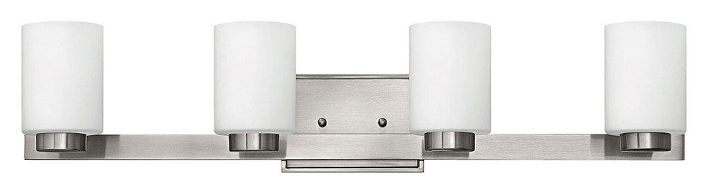 HINKLEY MILEY Four Light Vanity 5054 Wall Sconces Hinkley Brushed Nickel with White Etched  