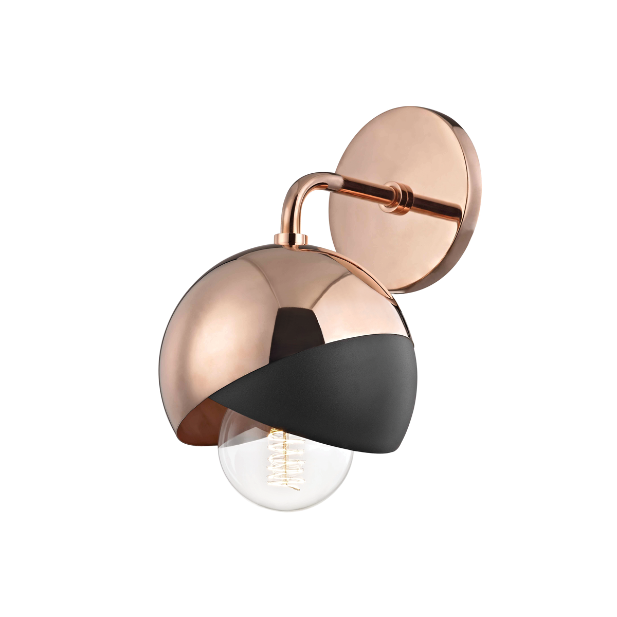 Hudson Valley Lighting Emma 1 Light Sconces H168101 Wall Light Fixtures Mitzi Polished Copper/Black  