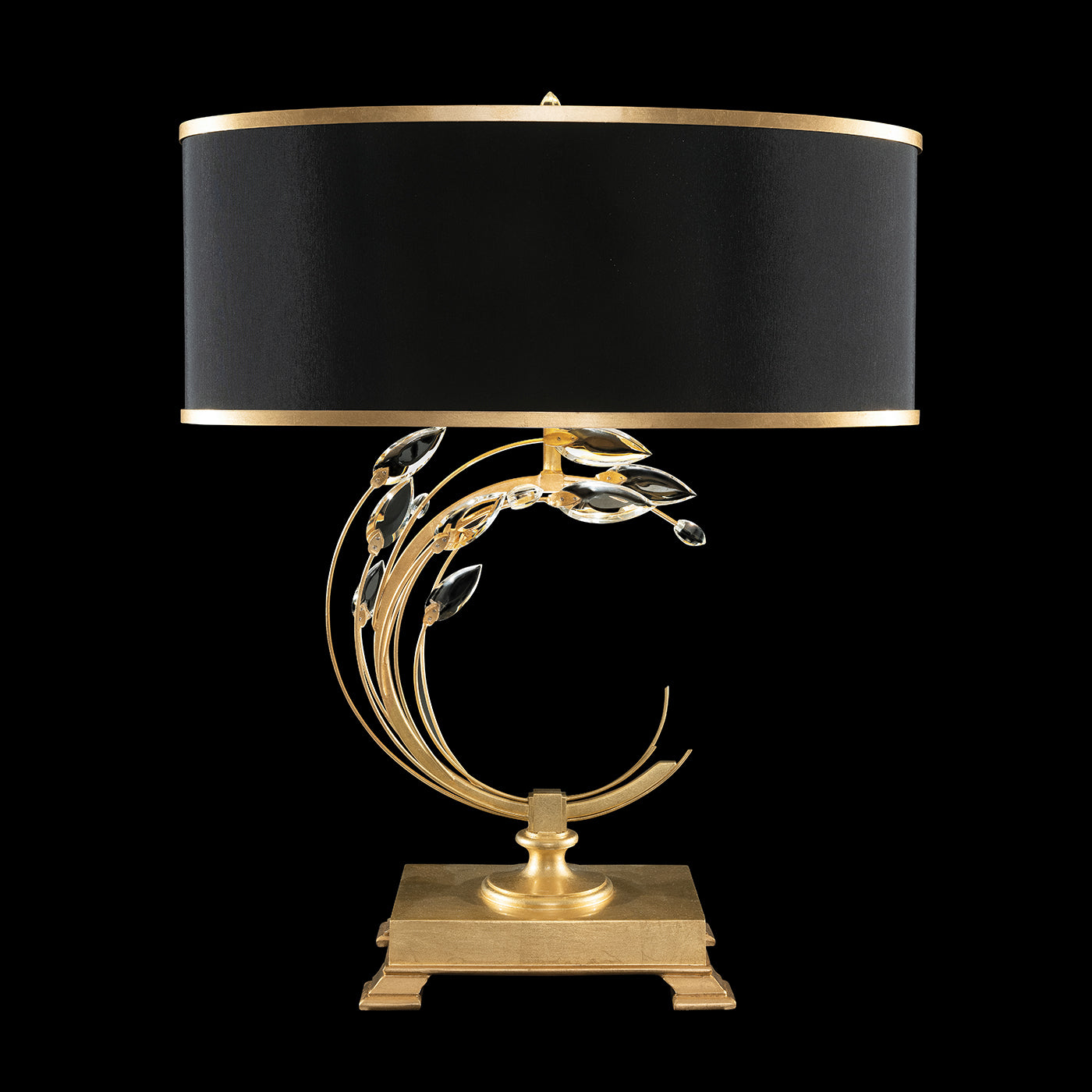 Fine Art Crystal Laurel 31" Table Lamp Table Lamps Fine Art Handcrafted Lighting Gold Leaf with Black Shade Right 