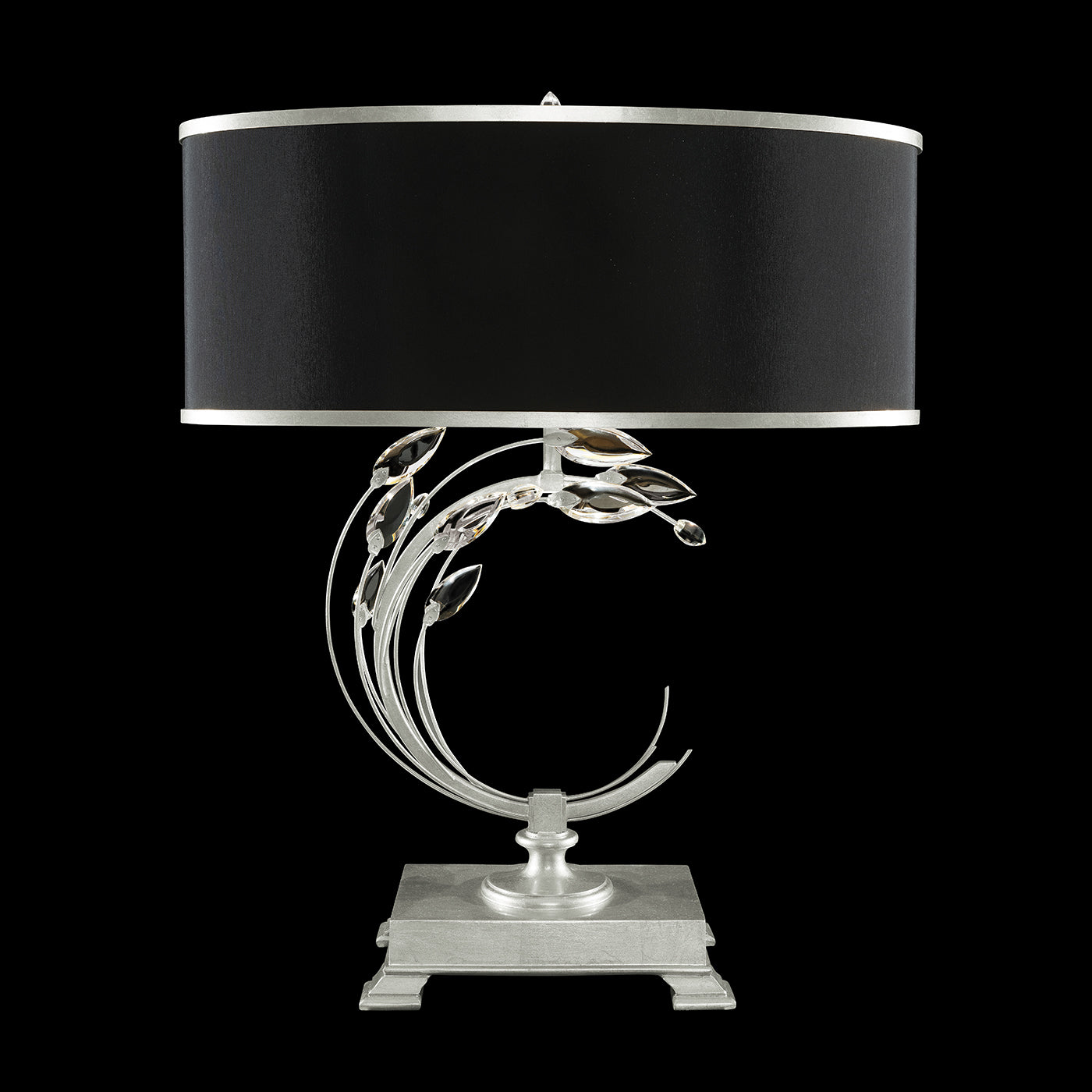 Fine Art Crystal Laurel 31" Table Lamp Table Lamps Fine Art Handcrafted Lighting Silver Leaf with Black Shade Right 