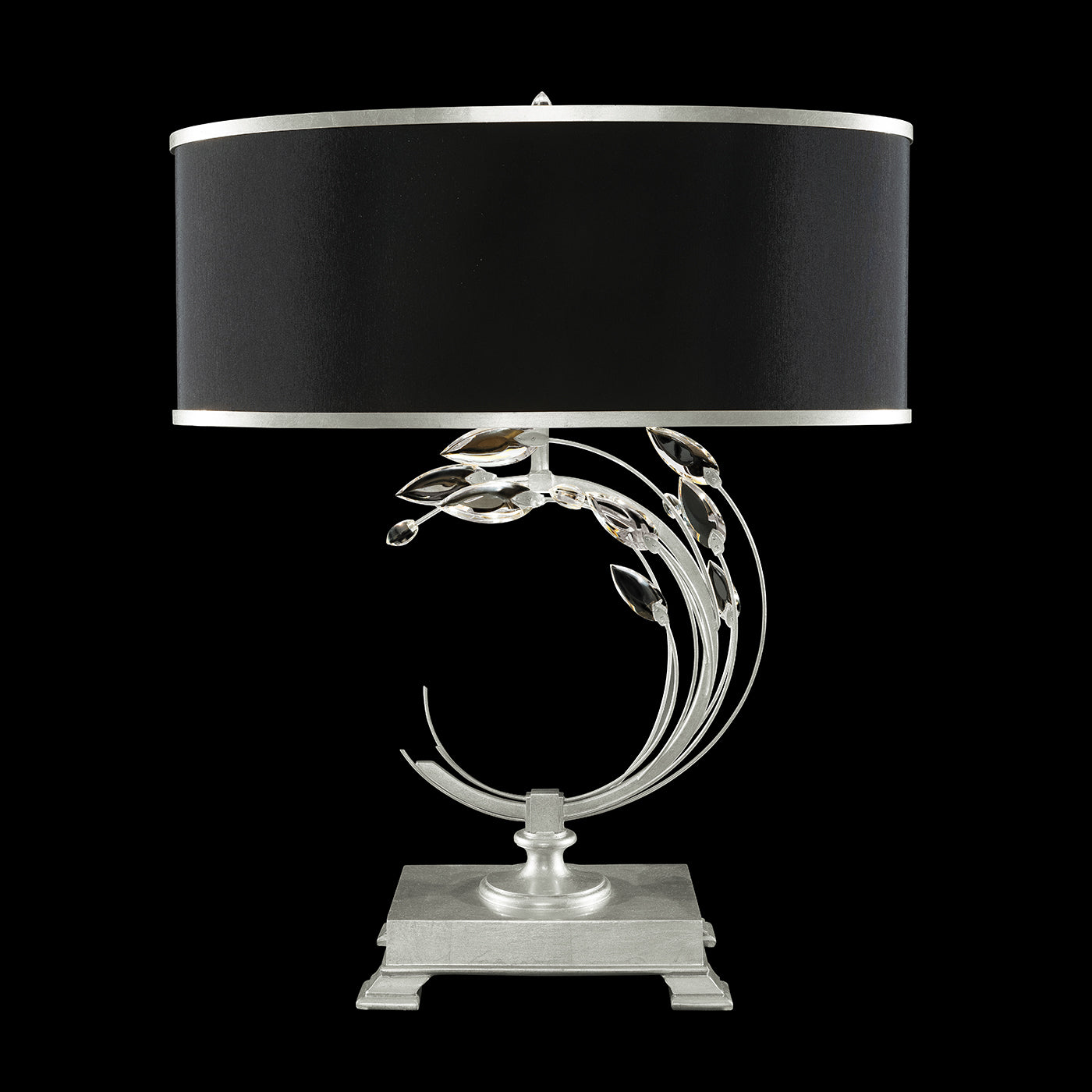 Fine Art Crystal Laurel 31" Table Lamp Table Lamps Fine Art Handcrafted Lighting Silver Leaf with Black Shade Left 