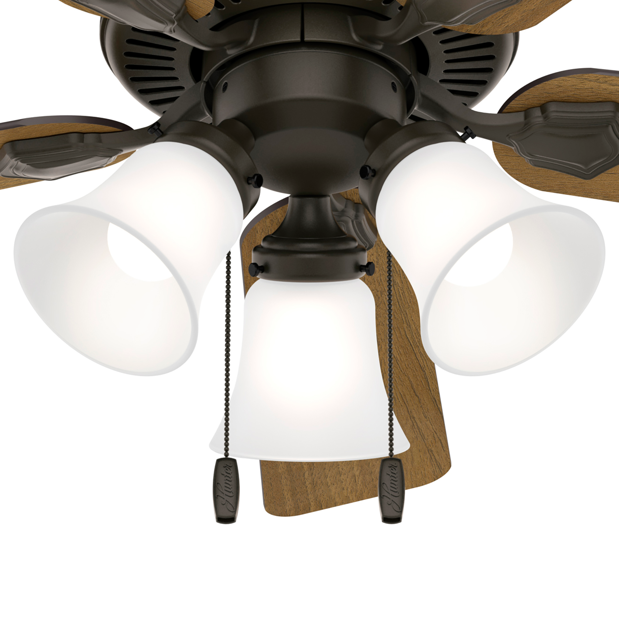 Hunter 44 inch Swanson Ceiling Fan with LED Light Kit and Pull Chain Indoor Ceiling Fans Hunter New Bronze American Walnut / Greyed Walnut Clear Frosted