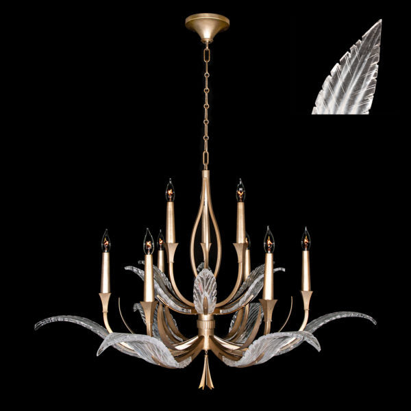 Fine Art Lamps Plume 45" Round Chandelier Chandeliers Fine Art Handcrafted Lighting Gold White Feathers 