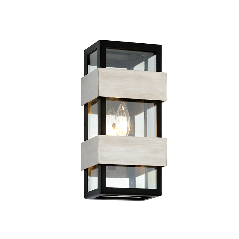 Troy Lighting DANA POINT 1LT WALL B6521 Outdoor Wall Lights Troy Lighting BLACK WITH BRUSHED STAINLESS  