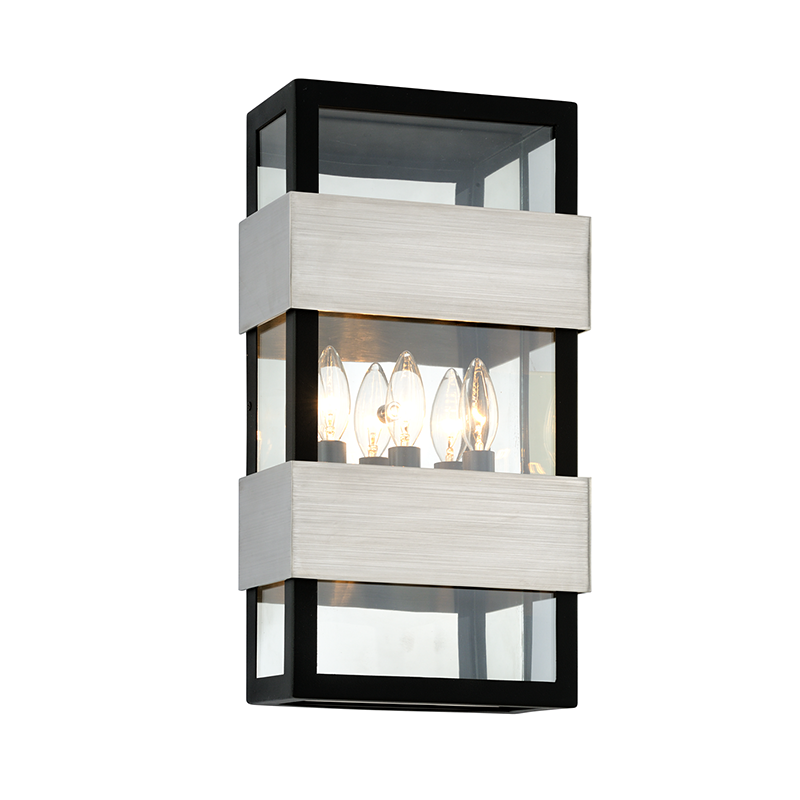 Troy Lighting DANA POINT 3LT WALL B6523 Outdoor Wall Lights Troy Lighting BLACK WITH BRUSHED STAINLESS  