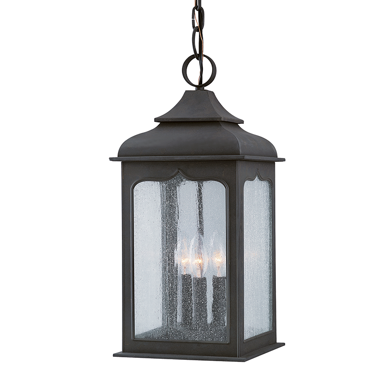 Troy Lighting HENRY STREET 3LT HANGING LANTERN MEDIUM F2017 Outdoor Hanging Lights Troy Lighting COLONIAL IRON  