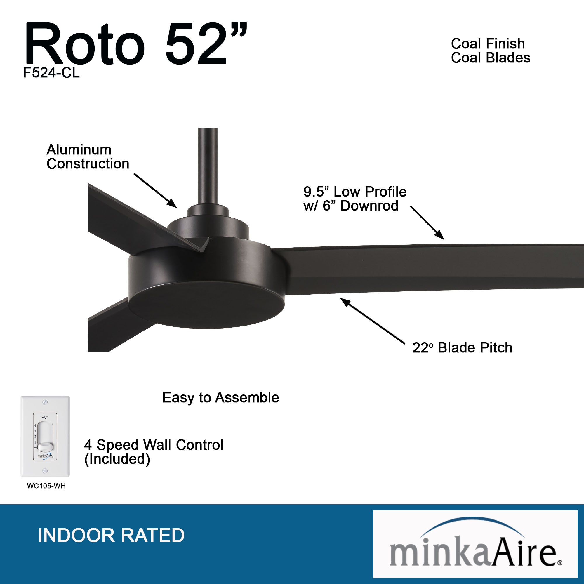 Minka Aire Roto 52" Three Blade Ceiling Fan F524 Ceiling Fan Minka-Aire   