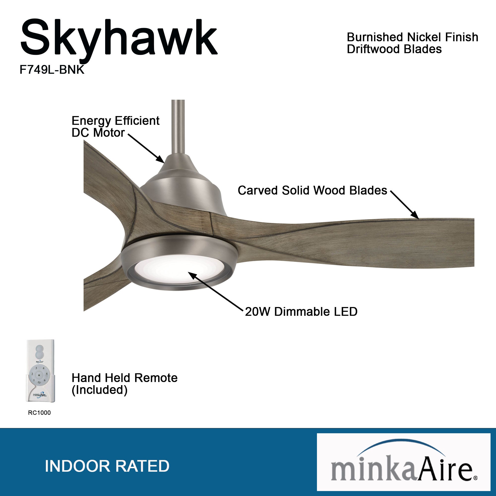 Minka Aire Skyhawk 60" Ceiling Fan with LED Light Kit F749L Indoor Ceiling Fans Minka-Aire   