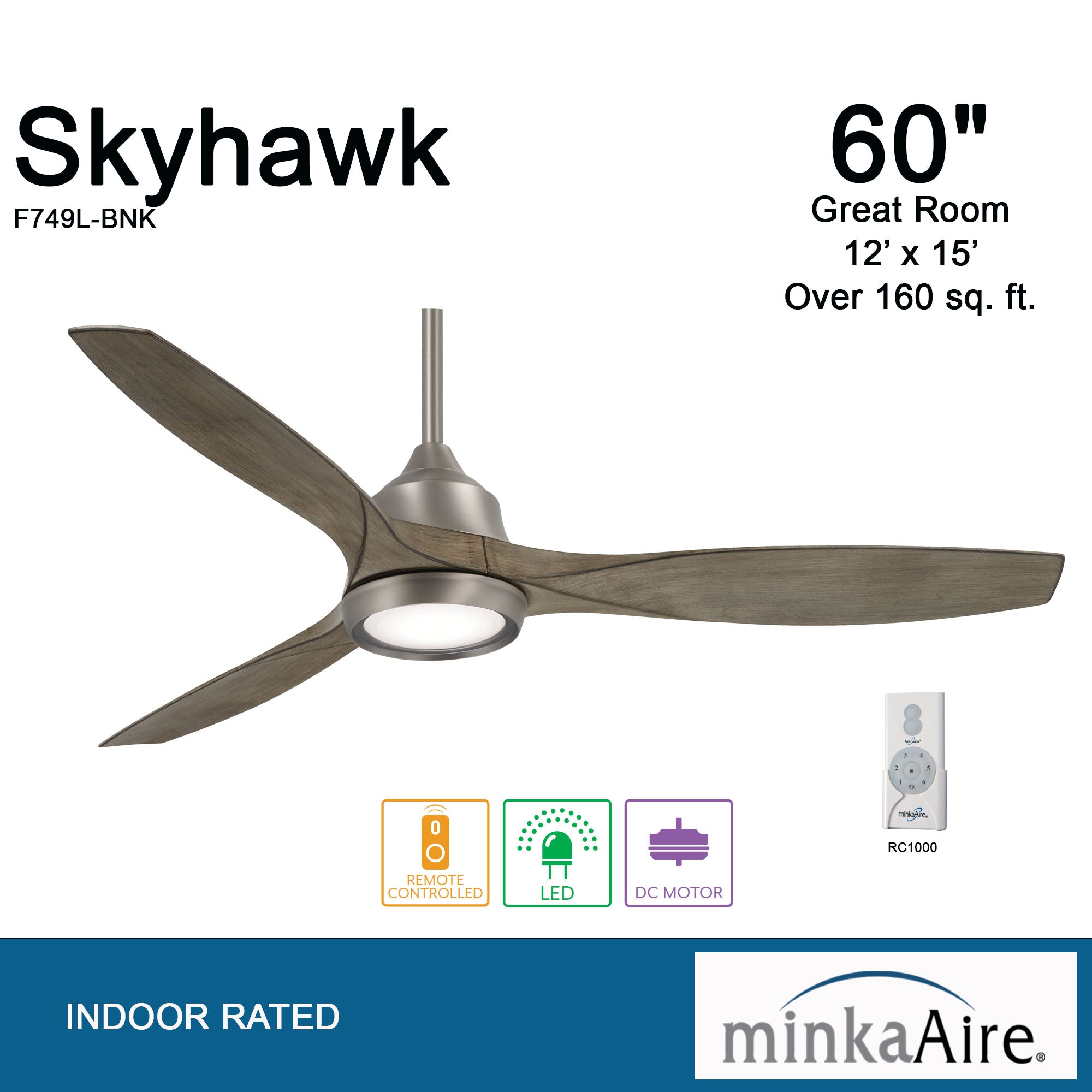 Minka Aire Skyhawk 60" Ceiling Fan with LED Light Kit F749L