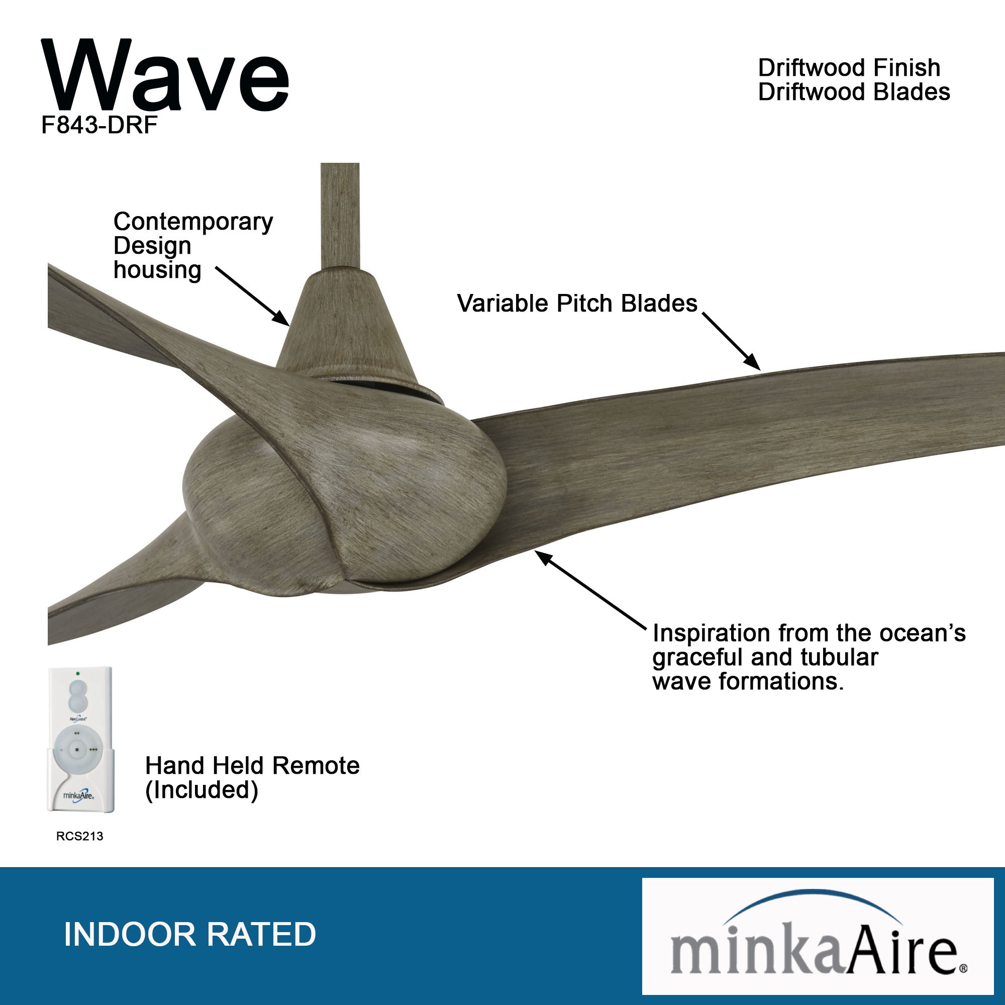 Minka Aire WAVE 52" Three Blade Ceiling Fan F843 Indoor Ceiling Fans Minka-Aire Driftwood  