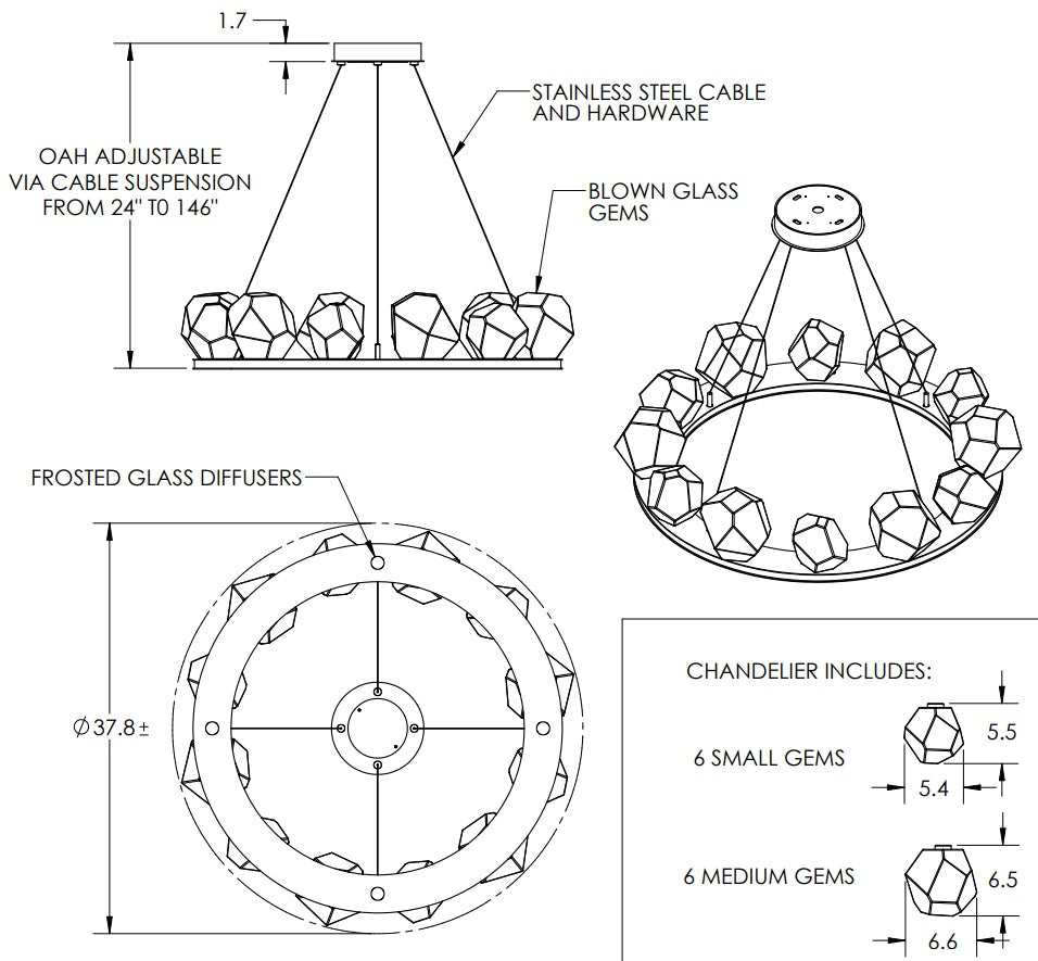 Hammerton Gem Ring Chandelier-0C 37"