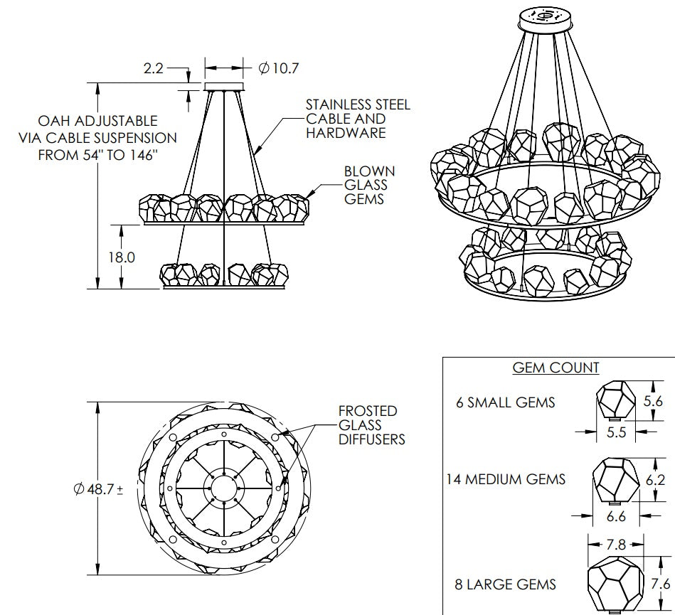 Hammerton Two Tier Gem Ring Chandelier-2B