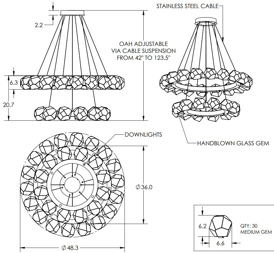 Hammerton Gem Radial Ring Two Tier - 36/48 Chandeliers Hammerton Studio   