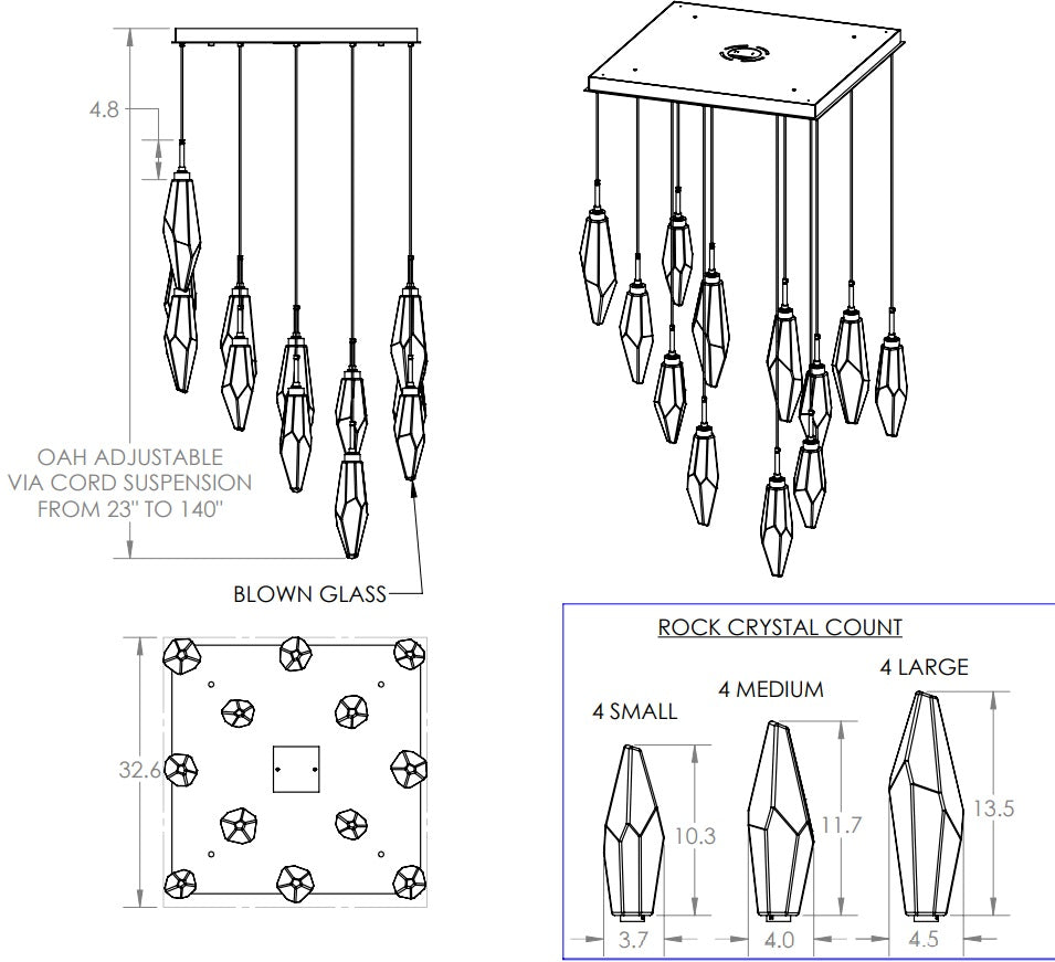 Hammerton Rock Crystal Square Multi-Port-12 Pendant Hammerton Studio   