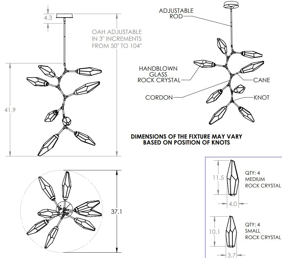 Hammerton Rock Crystal Modern Vine - 8 pc Pendants Hammerton Studio   