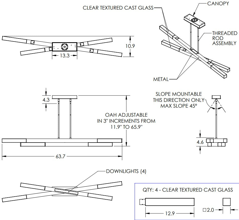 Hammerton Axis Linear Suspension - 64 Linear Chandeliers Hammerton Studio   