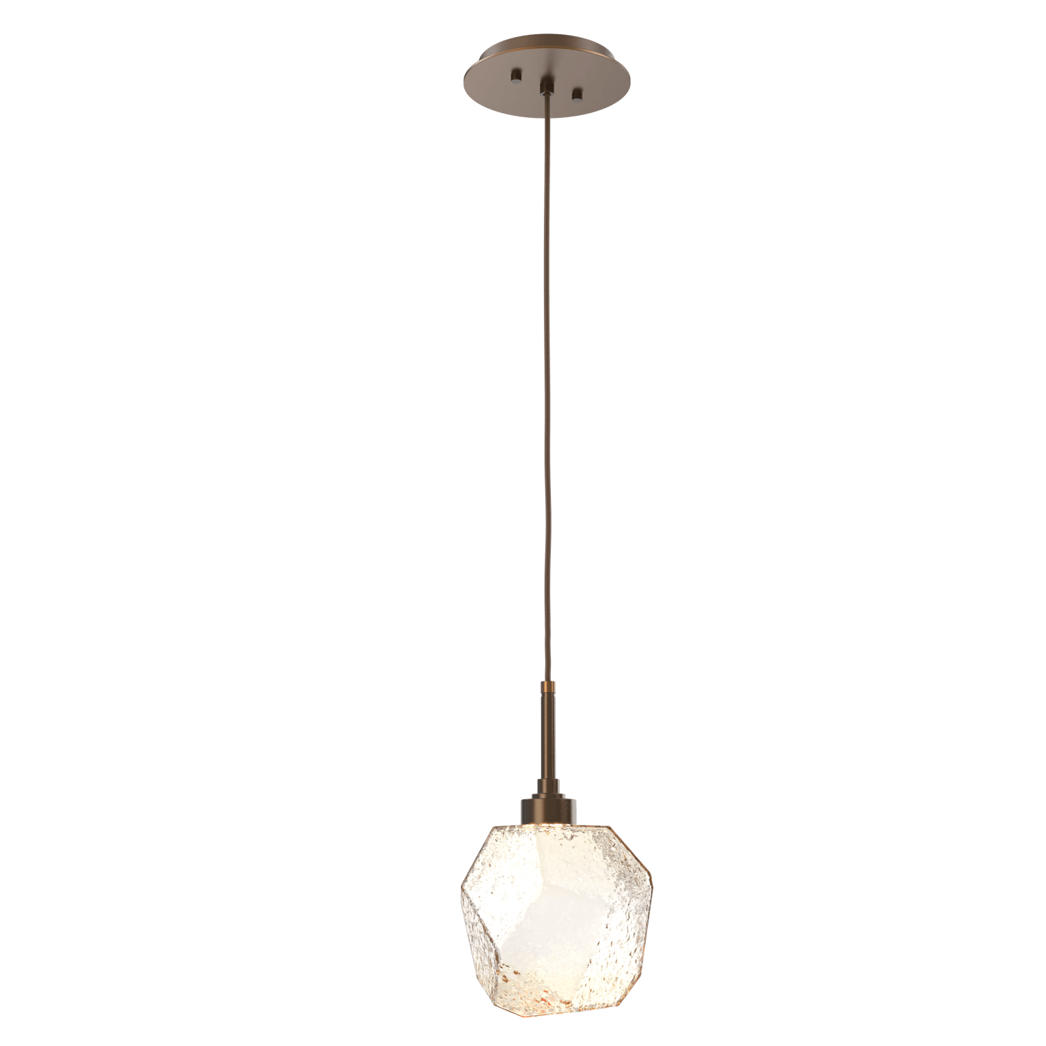 Hammerton Studio Gem Pendant - QUICK SHIP Mini-Pendants Hammerton Studio Flat Bronze Amber Blown Glass LED – 3000K