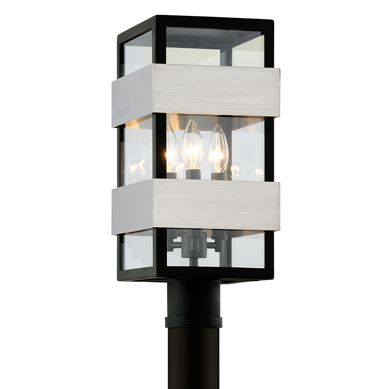 Troy Lighting DANA POINT 3LT POST P6525 Pier & Post Mount Lights Troy Lighting BLACK WITH BRUSHED STAINLESS  