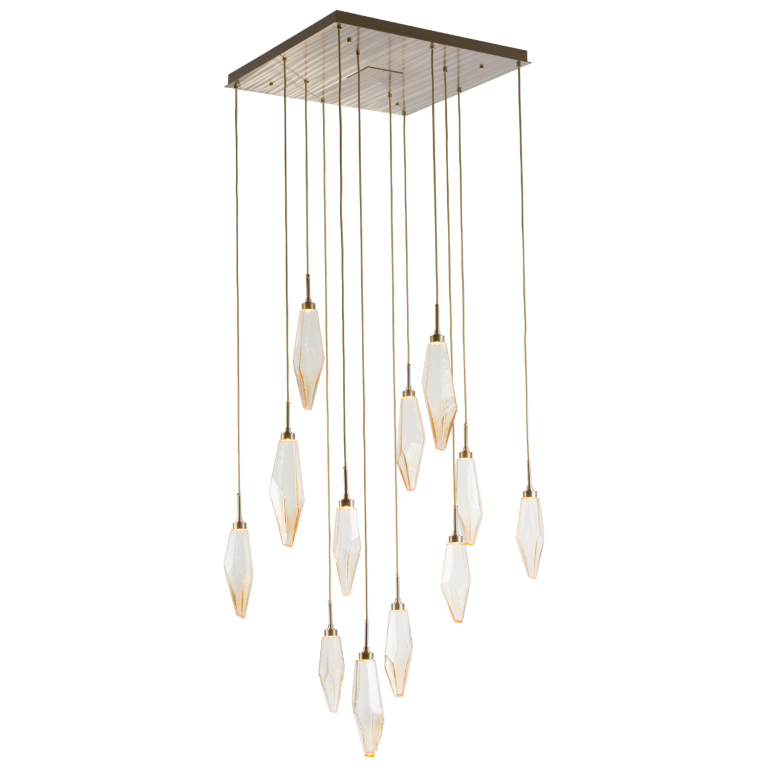 Hammerton Rock Crystal Square Multi-Port-12 Pendant Hammerton Studio Metallic Beige Silver Chilled Blown Glass - Amber 2700