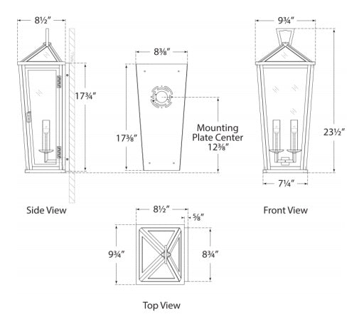 Visual Comfort Darlana Medium Tall 3/4 Wall Lantern