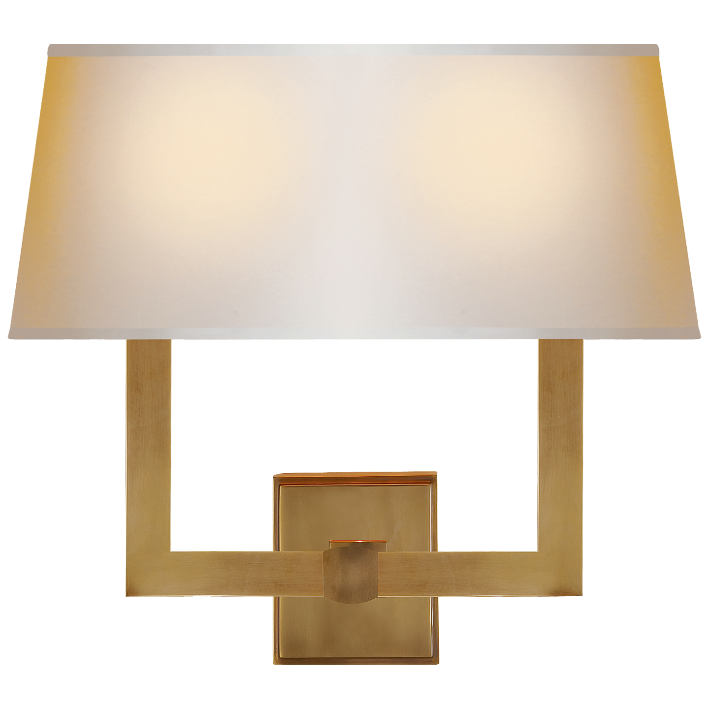 Visual Comfort Square Tube Double Sconce in Hand-Rubbed Antique Brass with Natural Paper Single Shade SL 2820HAB-NP2 Wall Sconces Visual Comfort & Co.   