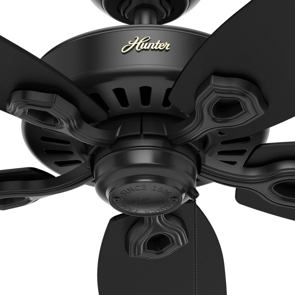 Hunter 52 inch Builder Damp Rated Ceiling Fan and Pull Chain Indoor Ceiling Fans Hunter Matte Black Matte Black / Stained Oak 