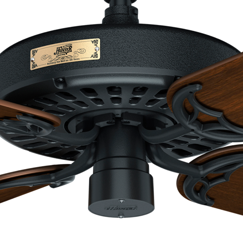 Hunter 52 inch Hunter Original Damp Rated Ceiling Fan and Pull Chain Indoor Ceiling Fans Hunter Matte Black Walnut / Cherry 