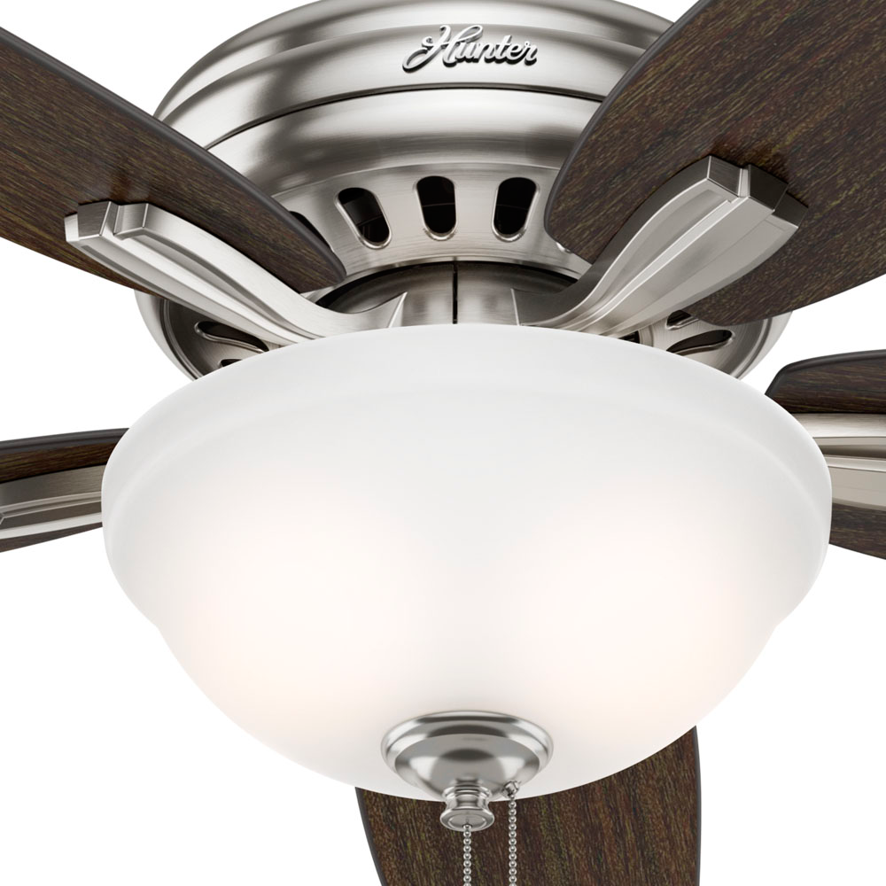 Hunter 52 inch Newsome Ceiling Fan with LED Light Kit and Pull Chain Ceiling Fan Hunter Brushed Nickel Medium Walnut / Dark Walnut Painted Cased White