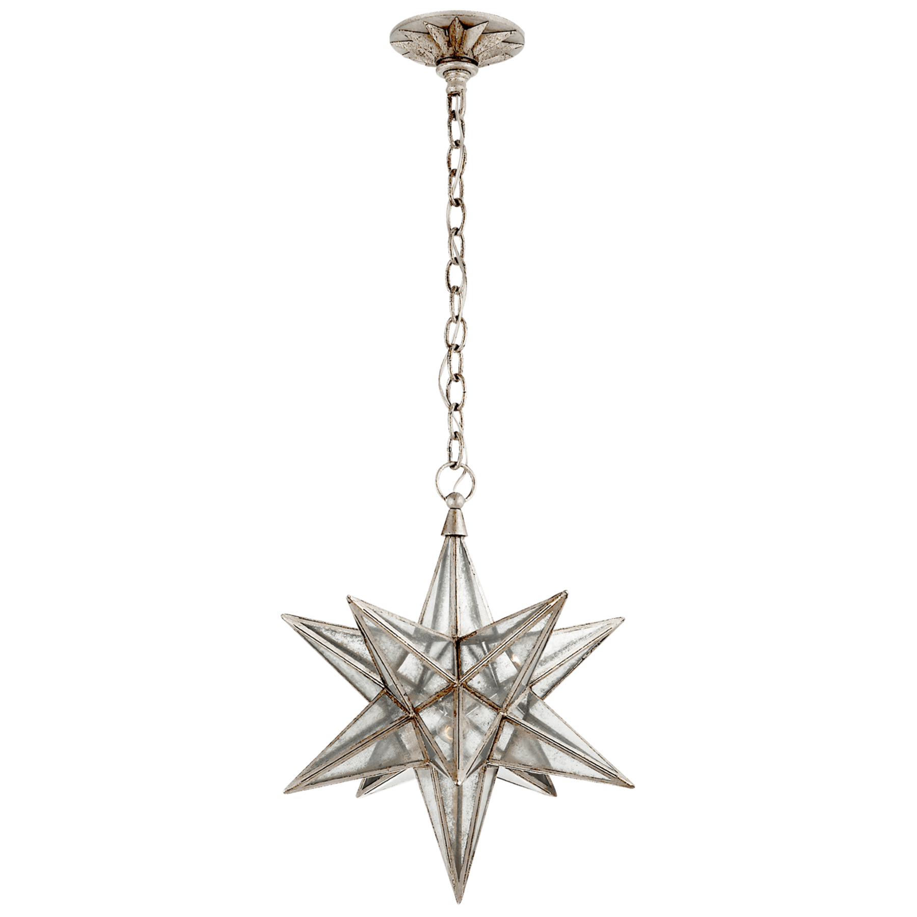 Visual Comfort Moravian Medium Star Lantern Pendants Visual Comfort & Co. Burnished Silver Leaf Antique Mirror 