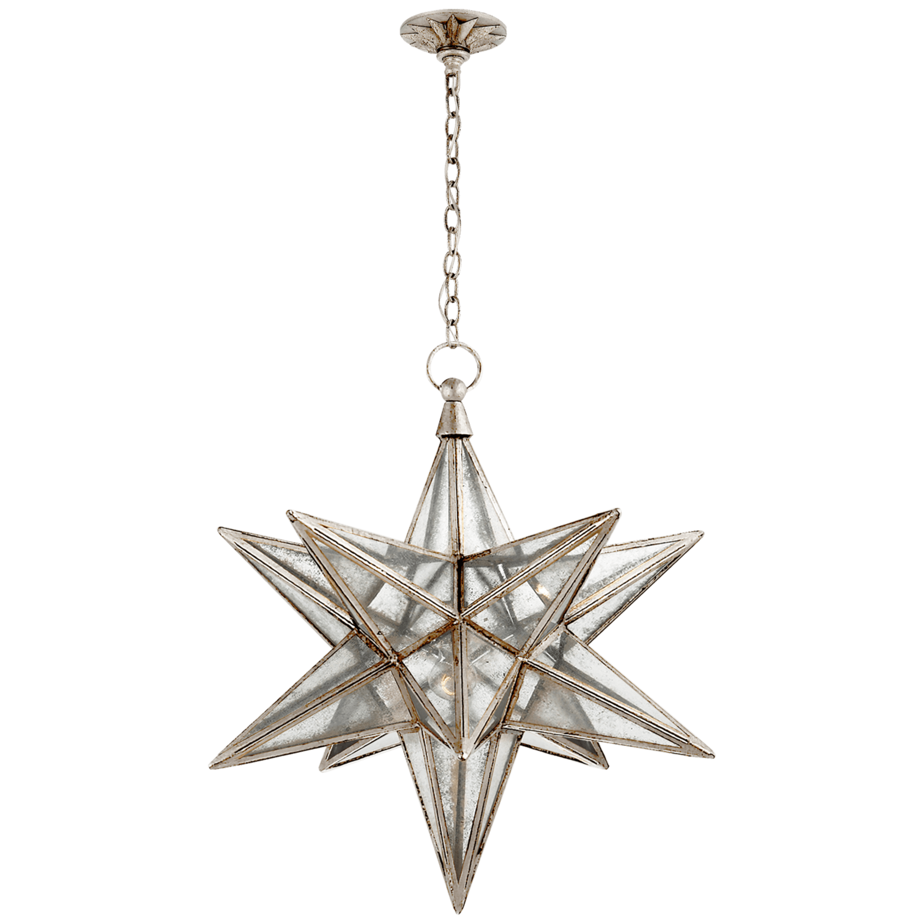 Visual Comfort Moravian Large Star Lantern Pendants Visual Comfort & Co. Burnished Silver Leaf Antique Mirror 