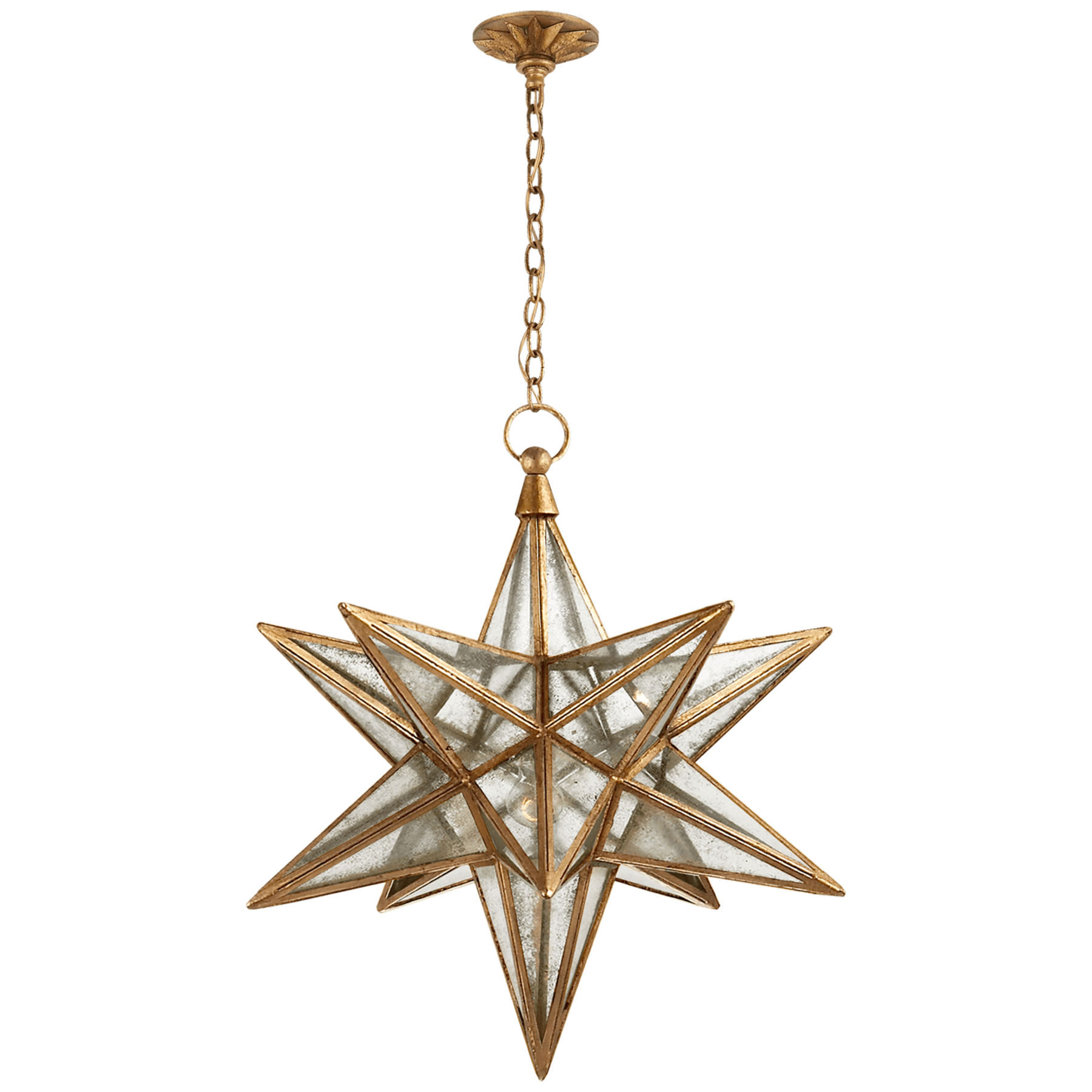 Visual Comfort Moravian Large Star Lantern Pendants Visual Comfort & Co. Gilded Iron Antique Mirror 