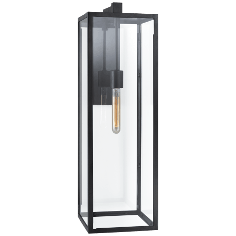 Visual Comfort Fresno Long Wall Sconce Outdoor Flush Mounts Visual Comfort & Co. Aged Iron Clear Glass 