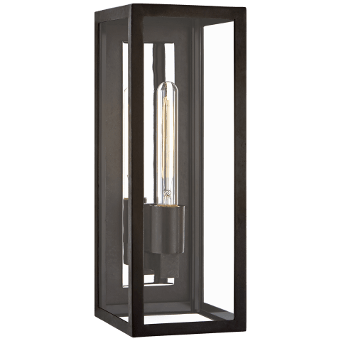 Visual Comfort Fresno Medium 3/4 Wall Lantern Outdoor Flush Mounts Visual Comfort & Co. Aged Iron Clear Glass 