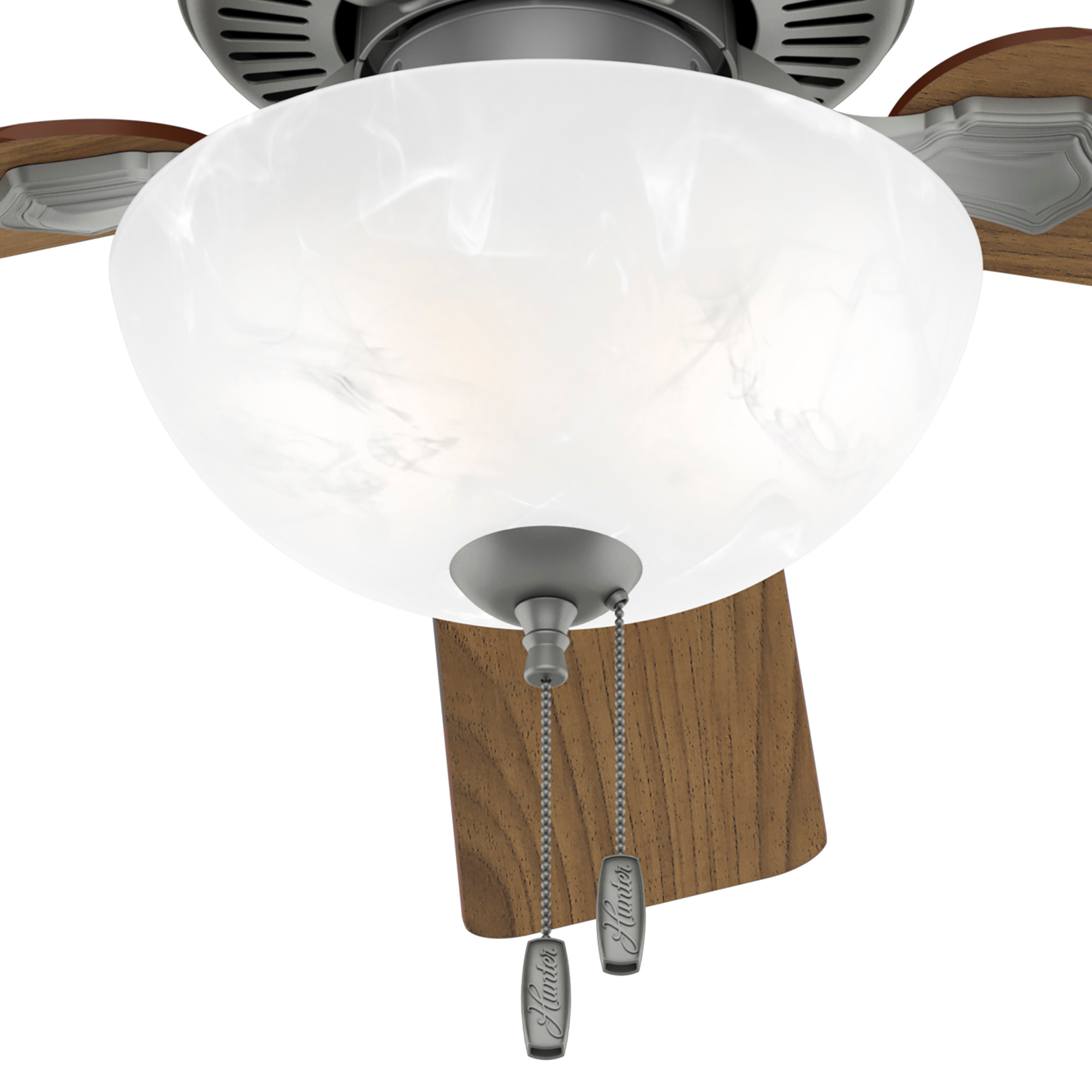 Hunter 52 inch Swanson Ceiling Fan with LED Light Kit and Pull Chain Indoor Ceiling Fans Hunter Matte Silver Autumn Walnut / Natural Wood Swirled Marble