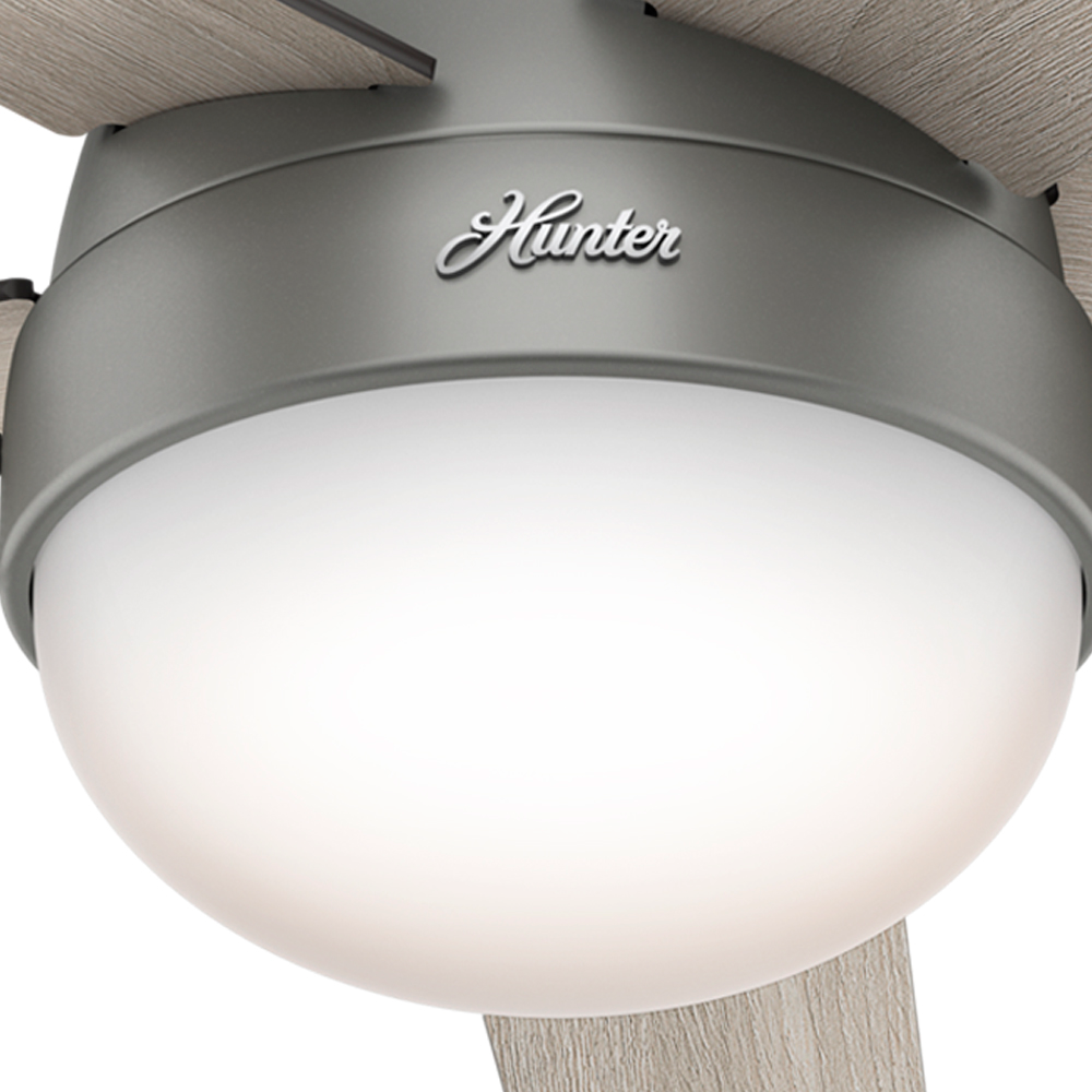 Hunter 46 inch Anslee Low Profile Ceiling Fan with LED Light Kit and Pull Chain Indoor Ceiling Fans Hunter Matte Silver Light Gray Oak / Greyed Walnut Painted Cased White