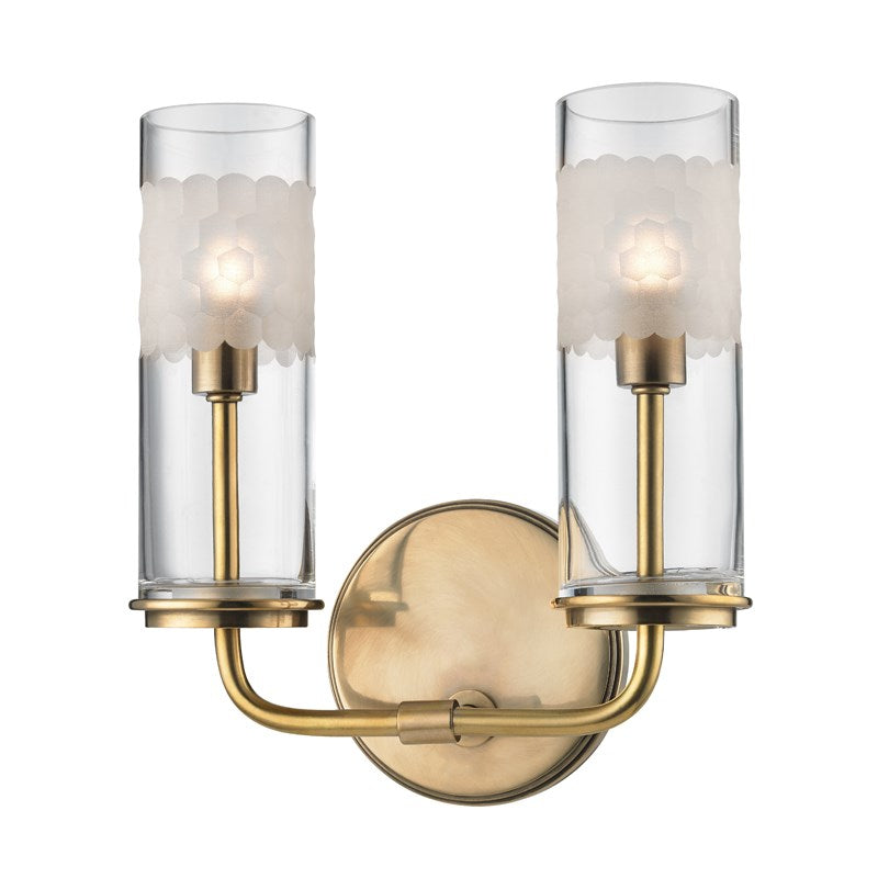 Wentworth - 2 LIGHT WALL SCONCE Wall Light Fixtures Hudson Valley Lighting Aged Brass  