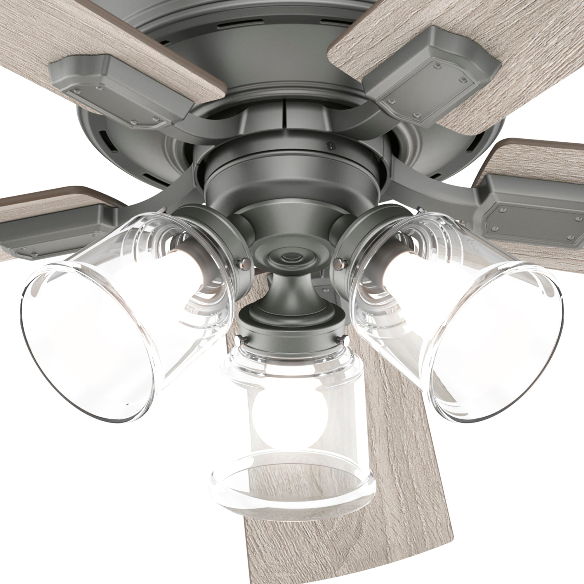 Hunter 52 inch Crestfield Ceiling Fan with LED Light Kit and Handheld Remote Ceiling Fan Hunter Matte Silver Light Gray Oak / Warm Grey Oak Clear