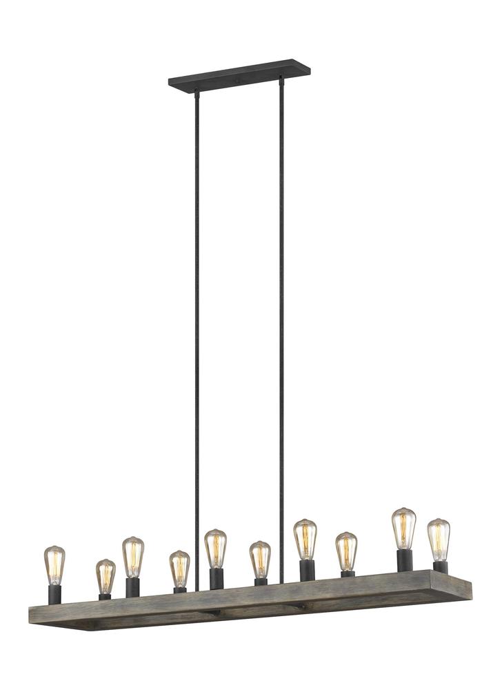 Generation Lighting - Feiss 10-Light Linear Chandelier F3931/10WOW/AF Linear Suspension Light Generation Lighting Wood  