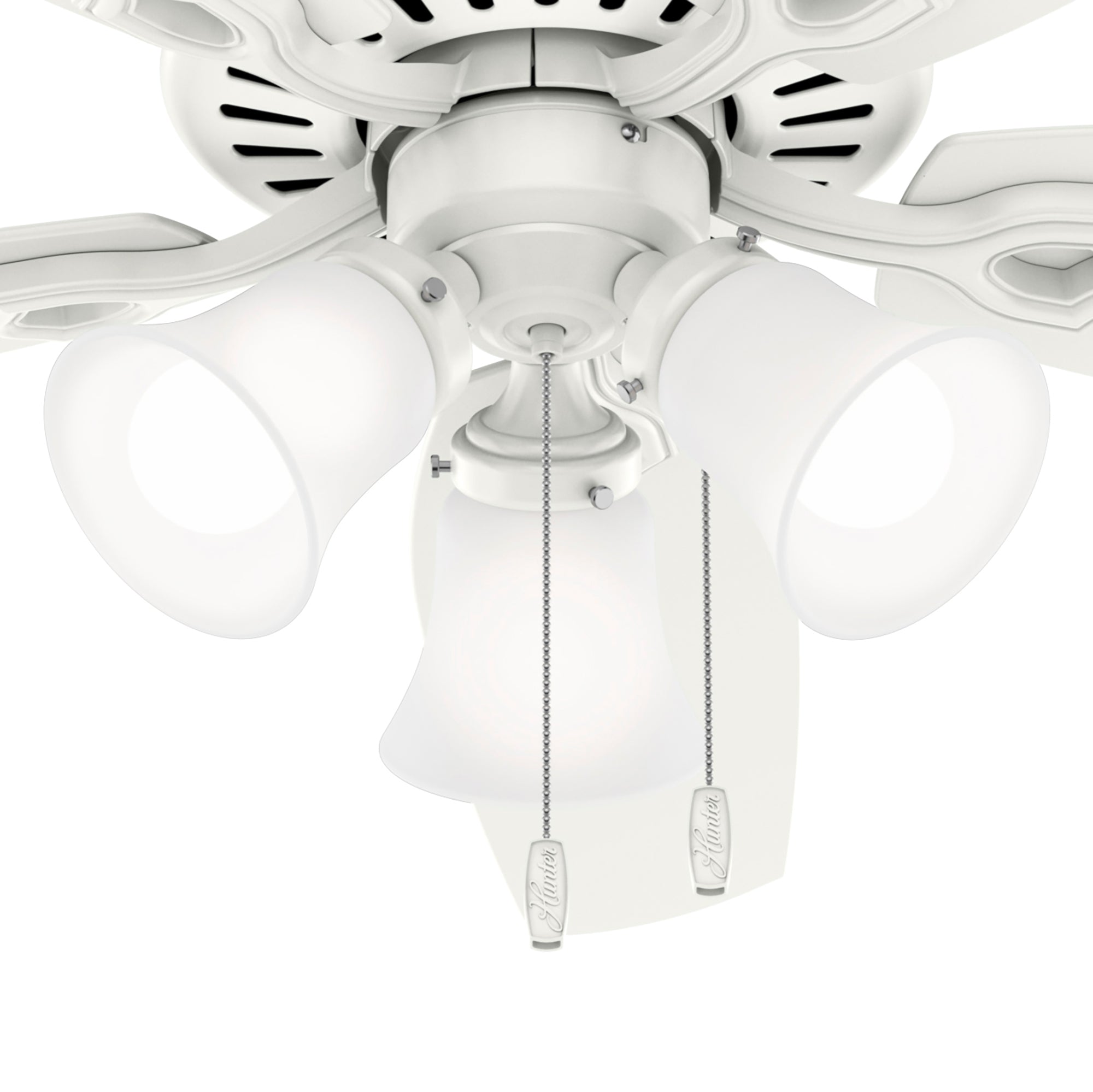 Hunter 52 inch Builder Ceiling Fan with LED Light Kit and Pull Chain Ceiling Fan Hunter Fresh White Fresh White / Light Oak Clear Frosted