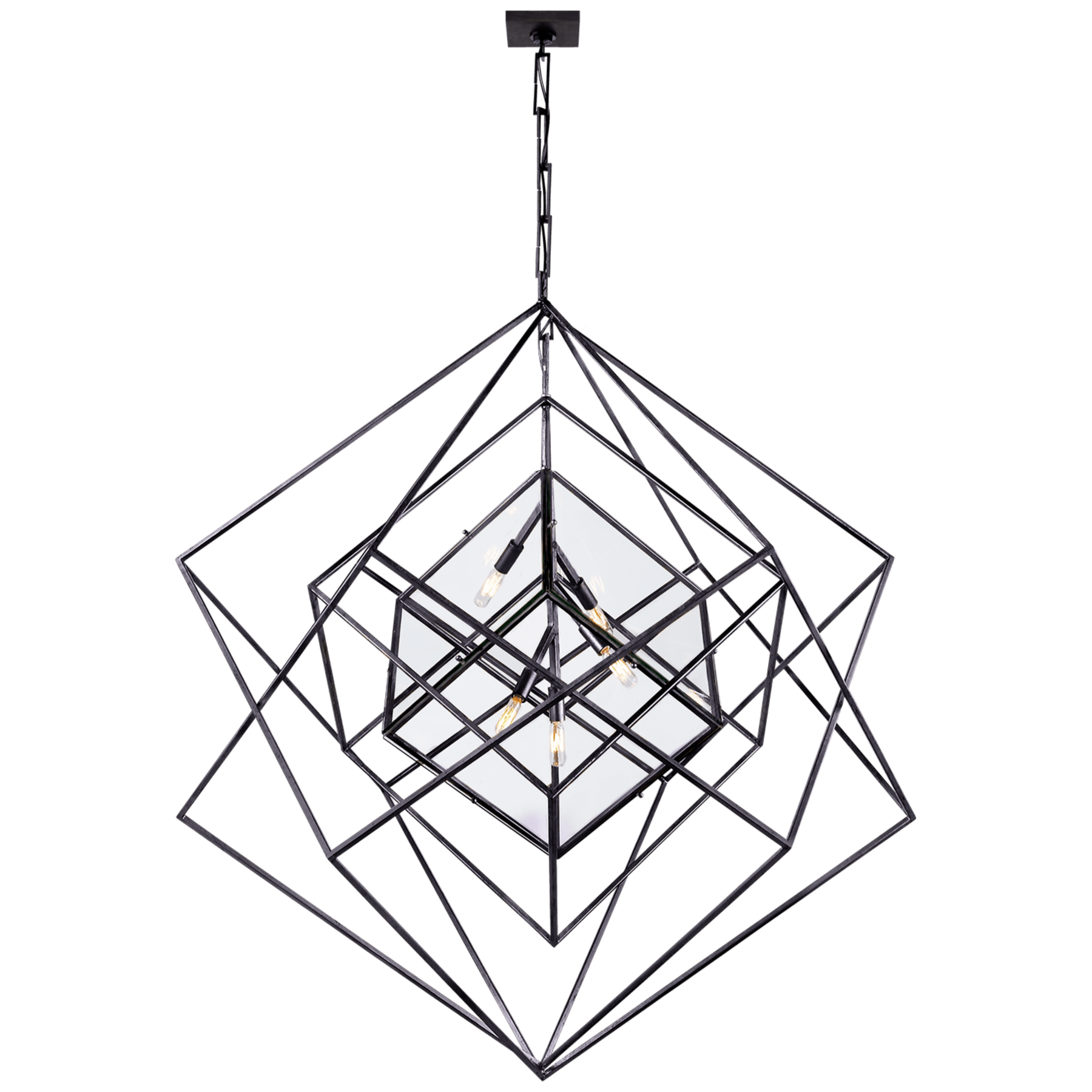 Visual Comfort Cubist Large Chandelier Pendants Visual Comfort & Co. Aged Iron Clear Glass 