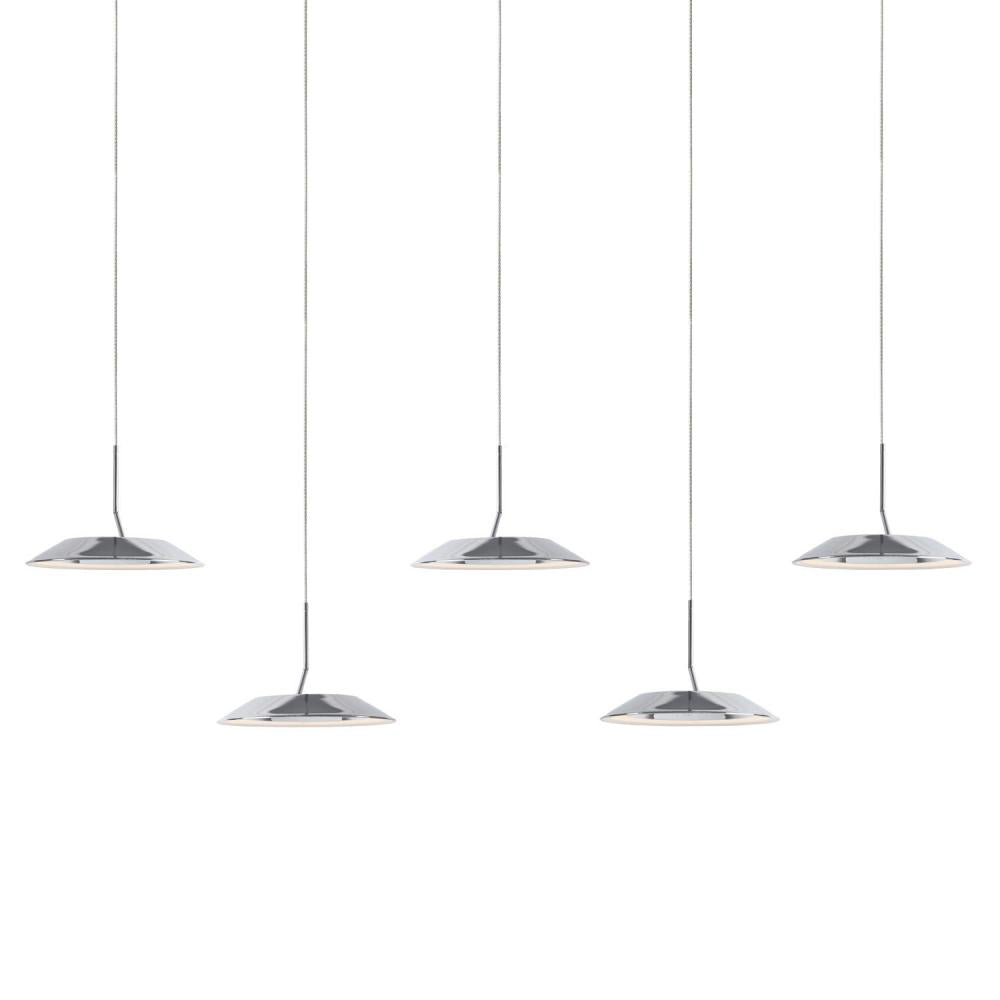 Koncept Inc Royyo Pendant (linear with 5 pendants), Chrome, Matte White Canopy RYP-L5-SW-CRM