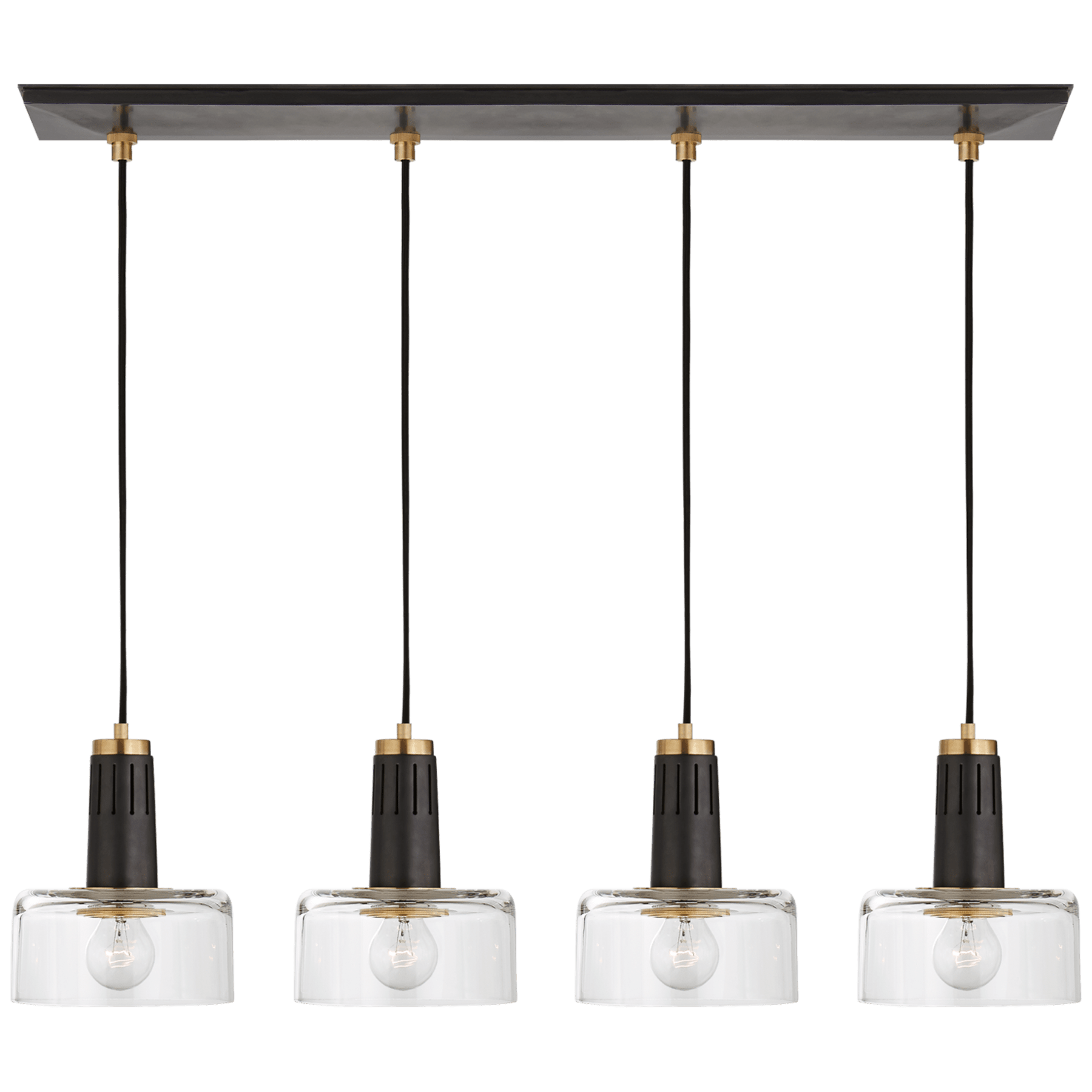 Visual Comfort Iris Quatro Linear Pendant Linear Chandeliers Visual Comfort & Co. Bronze and Hand-Rubbed Antique Brass Clear Glass 