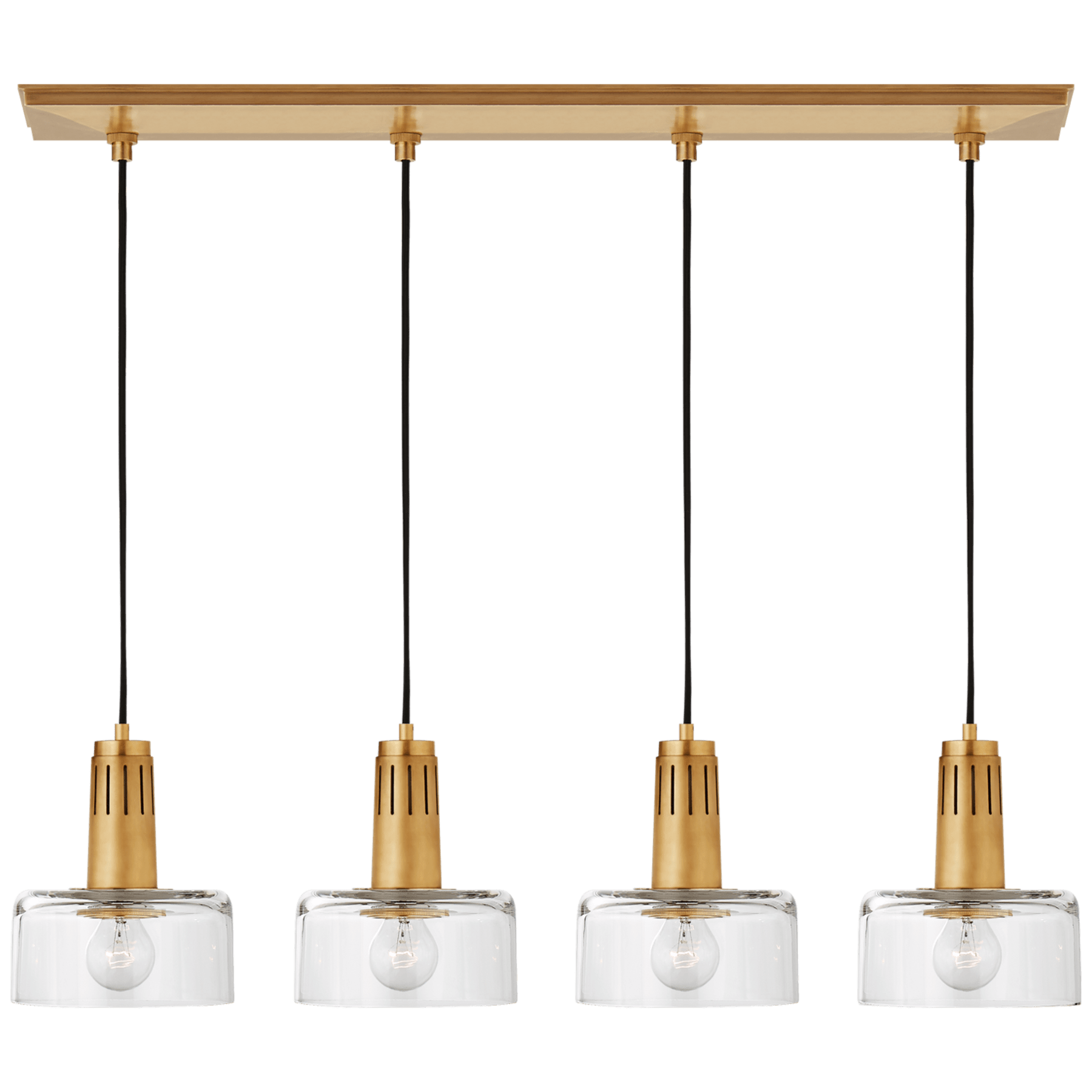 Visual Comfort Iris Quatro Linear Pendant Linear Chandeliers Visual Comfort & Co. Hand-Rubbed Antique Brass Clear Glass 