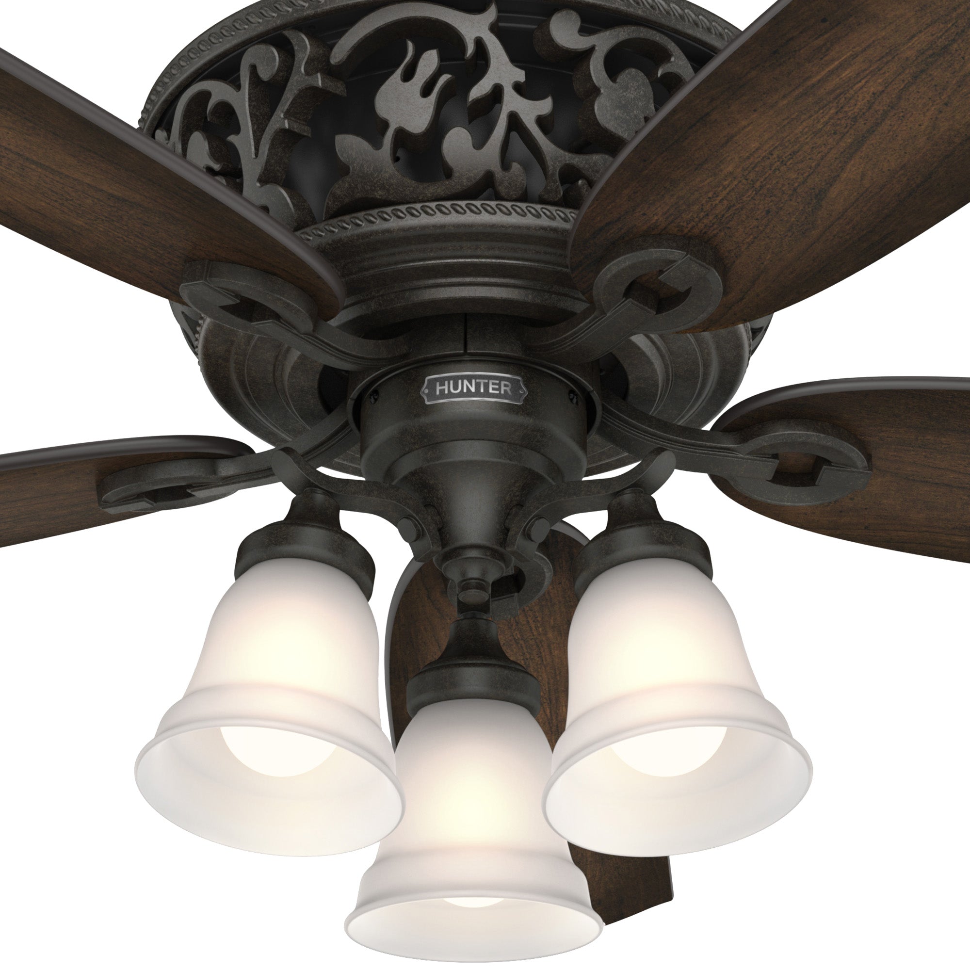 Hunter 54 inch Promenade Ceiling Fan with LED Light Kit and Handheld Remote Indoor Ceiling Fans Hunter Brittany Bronze Burnished Cherry / Cherry Painted Cased White